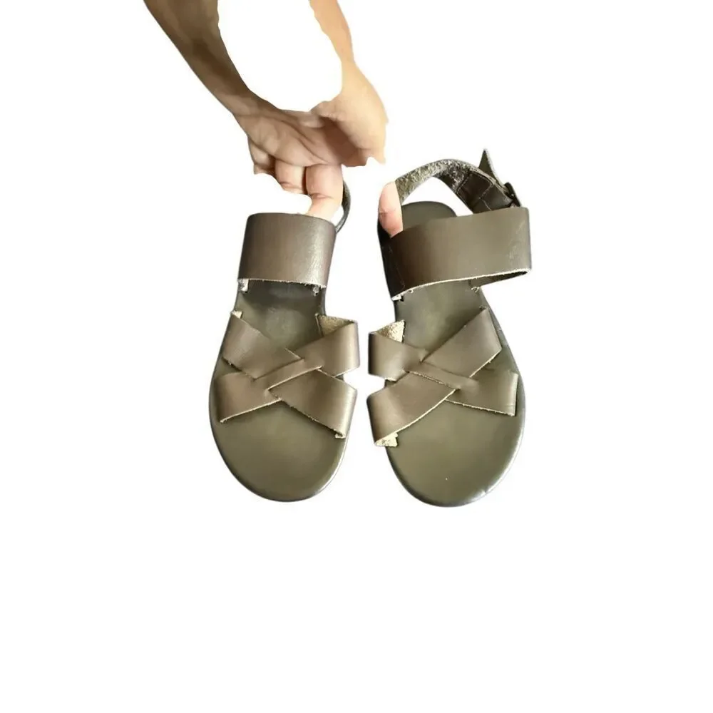 Democrata Mens Brown Zion Leather Criss Cross Strappy Casual Sandals Size 42